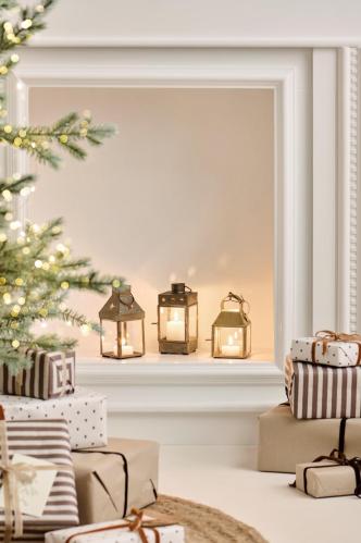 Lykta med stjärnor i taket - Antik Mässing - 14,5 x 7 cm - www.frokenfraken.se