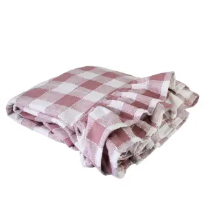 Duk - Rutig med volangkant - Rosa/Vit - 150 x 250 cm - www.frokenfraken.se