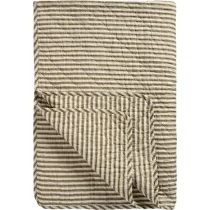 Pläd - sandfärgad med olivränder - 130 x 180 cm - www.frokenfraken.se