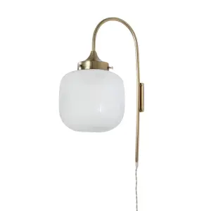 Vägglampa - Rundad - Eli - Liten - Mässing, Vit - Ø22 x L29 x H57 cm - www.frokenfraken.se