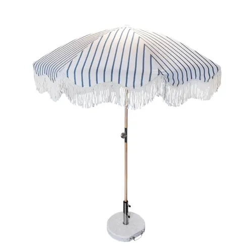 Parasoll - Randig - Offwhite/Blå - Vit - Ø175 x H220 cm - www.frokenfraken.se