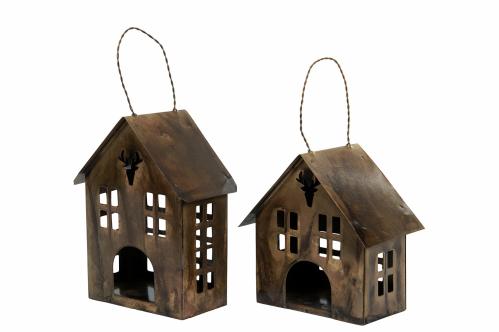 Ljuslykta - Hus i metall - Antik Brun - 2-pack - www.frokenfraken.se