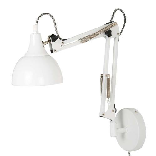 Vägglampa - Arkitekt - Vit med textilsladd - www.frokenfraken.se