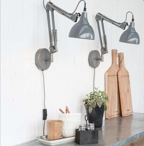 Vägglampa - Arkitekt - Svart med textilsladd - www.frokenfraken.se