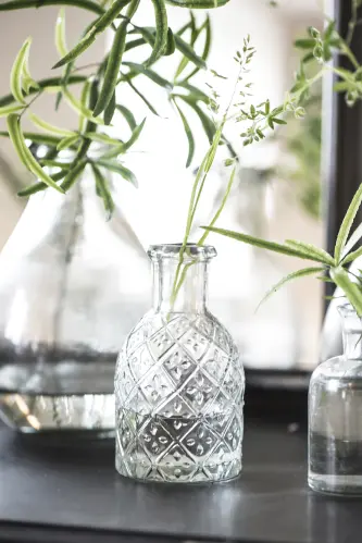 Glasflaska/Ljusstake - Kristallglaskänsla - Ø6 x 11 cm - www.frokenfraken.se