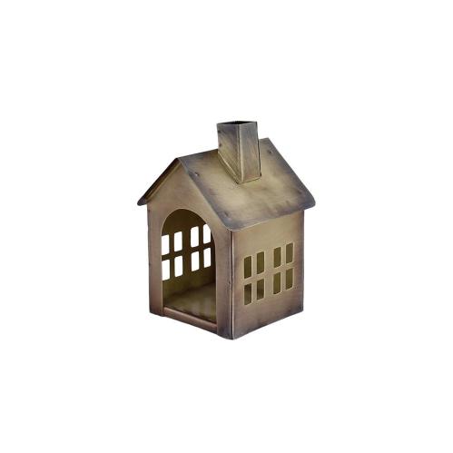 Ljuslykta - Hus i metall - Antik Mässing - B9,5 x H14 x D9,5 cm - www.frokenfraken.se