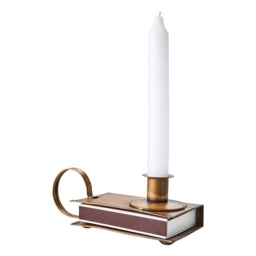 Ljusstake - Tändsticksaskhållare - Mässingsfärgad - 18 x 7 x 6 cm - www.frokenfraken.se