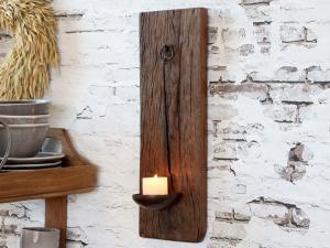 Väggljusstake för blockljus - Rustikt trä - 46 x 16 cm - www.frokenfraken.se