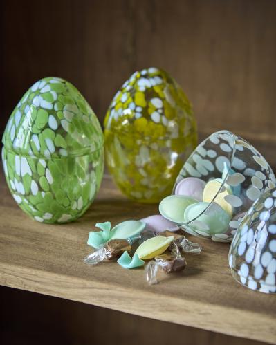 Påskägg - Skål med lock - Glas Vit/isblå - Ø9 x 13 cm - www.frokenfraken.se