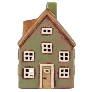 Hus för värmeljus - Nyhavn - Grönt brun dörr - 16 cm - www.frokenfraken.se