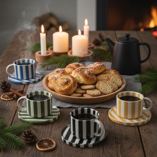 Kopp med fat - Randig - Grön - www.frokenfraken.se