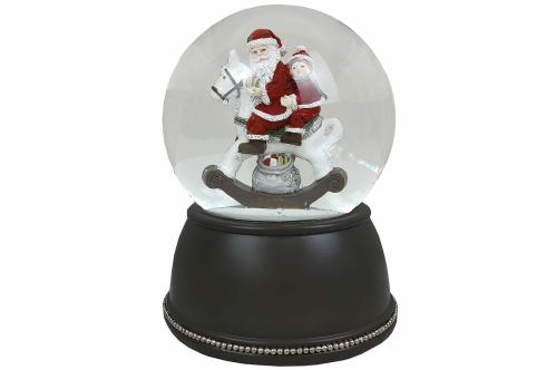 Snöglob - Tomte på gunghäst - Svart med pärlkant - 15 cm - www.frokenfraken.se