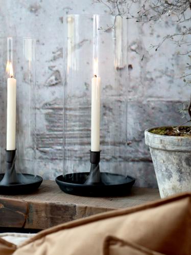 Ljusstake med Glas - Svart 35 cm - www.frokenfraken.se