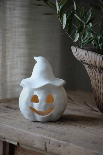 Ljuslykta - Pumpa med Hatt - Vit - 12 x 13 x 15 cm - www.frokenfraken.se