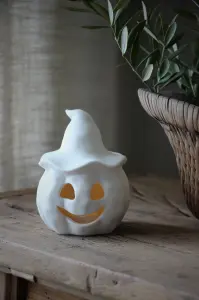Ljuslykta - Pumpa med Hatt - Vit - 12 x 13 x 15 cm - www.frokenfraken.se