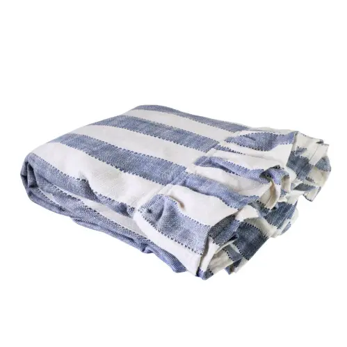 Duk - Ida Randig - Vit - Blå - L150 x B250 cm - www.frokenfraken.se