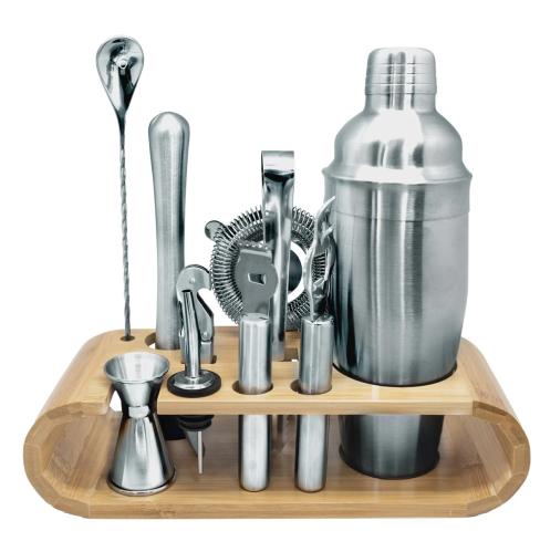 Cocktailset i rostfritt 10 delar - Bambuställ - www.frokenfraken.se