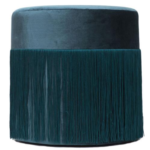 Sittpuff - Sammet med frans - Petrol - Ø40 cm - www.frokenfraken.se