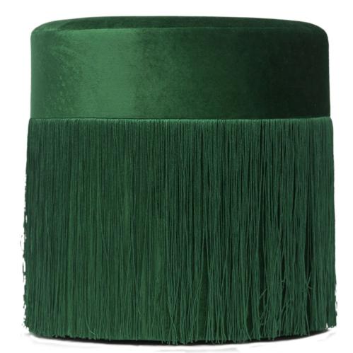 Sittpuff - Sammet med frans - Grön - Ø40 cm - www.frokenfraken.se
