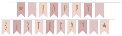 Vimpel - Bokstavsbanner - Happy Birthday - Rosa/Guld - 3,5 m - www.frokenfraken.se