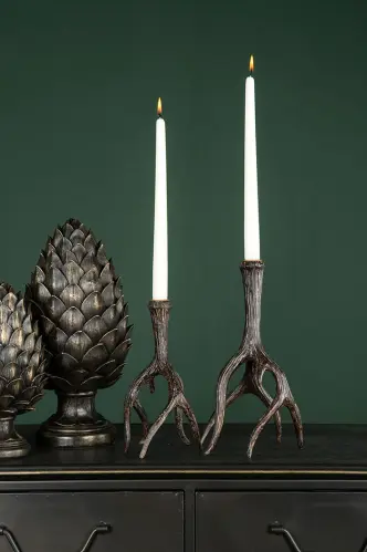 Ljusstake - Renhorn - Brunsvart - 24 cm - 1st - www.frokenfraken.se