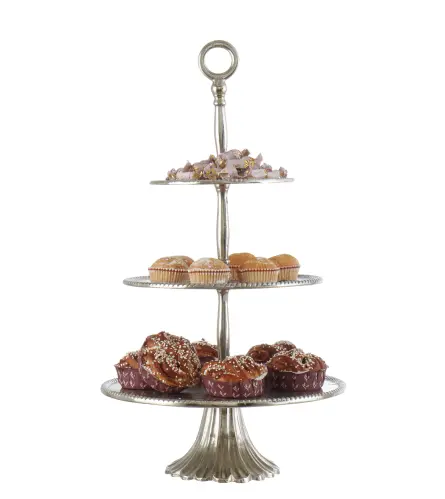 Våningsfat - Cake Stand Silver - 3 våningar - 65 cm - www.frokenfraken.se