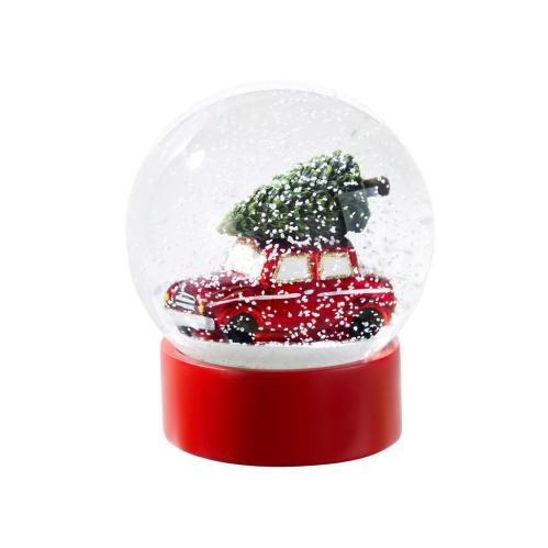 Snöglob - Röd bil med en gran på taket - 13,5 cm - www.frokenfraken.se