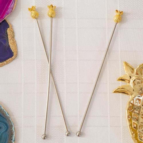 Drinkpinnar i metall - Pineapple - Ananas i guld - 19 cm - www.frokenfraken.se