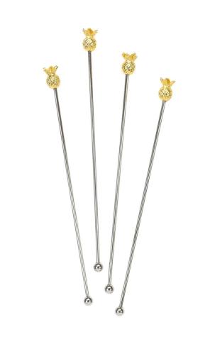 Drinkpinnar i metall - Pineapple - Ananas i guld - 19 cm - www.frokenfraken.se