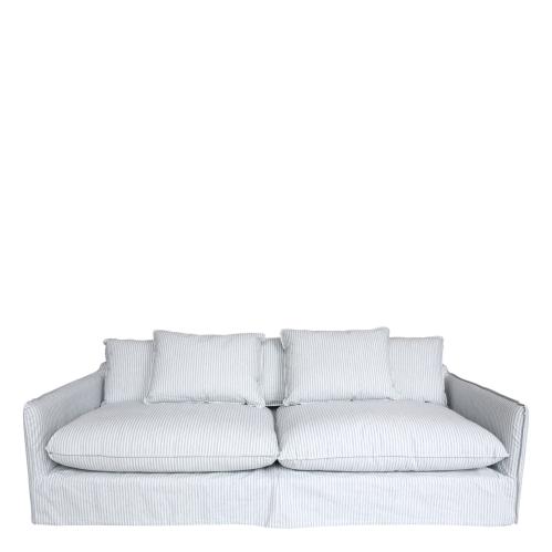 Soffa av Linne - Randig - Blå/Creme - 75 x 220 x 95 cm - www.frokenfraken.se