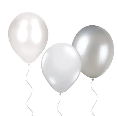Ballonger - Vita, pärlemor & silvermetallic med band - 30 st - www.frokenfraken.se