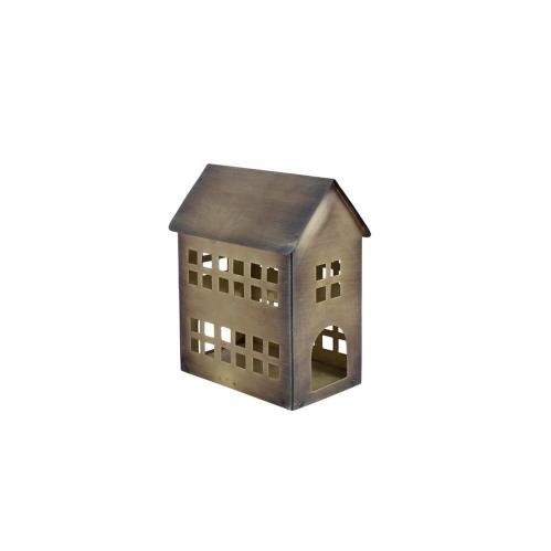 Ljuslykta - Hus i metall - Antik Mässing - B14 x H17 x D10 cm - www.frokenfraken.se