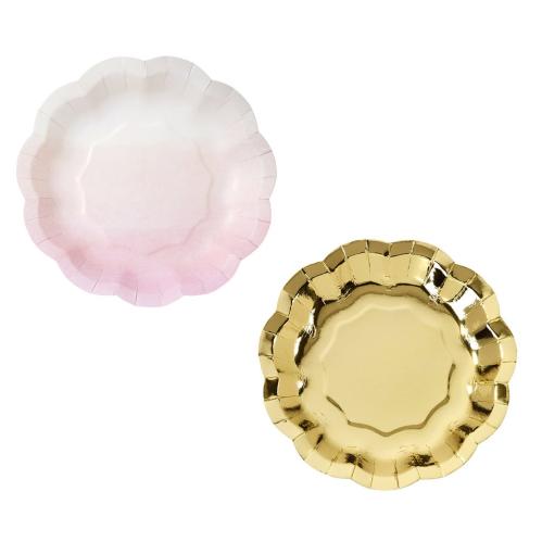 Papperstallrikar - Guld & Dip Dye Pink - 12st - 17 cm - www.frokenfraken.se