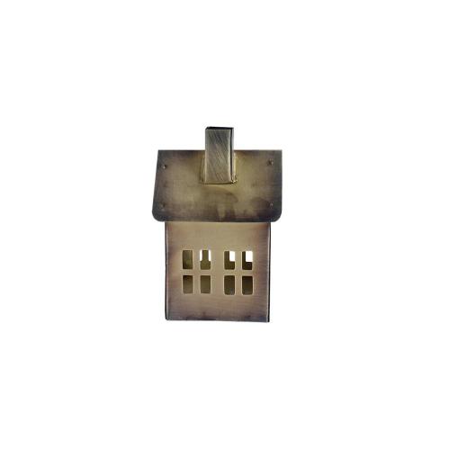 Ljuslykta - Hus i metall - Antik Mässing - B9,5 x H14 x D9,5 cm - www.frokenfraken.se