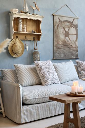 Soffa av Linne - Randig - Blå/Creme - 75 x 220 x 95 cm - www.frokenfraken.se