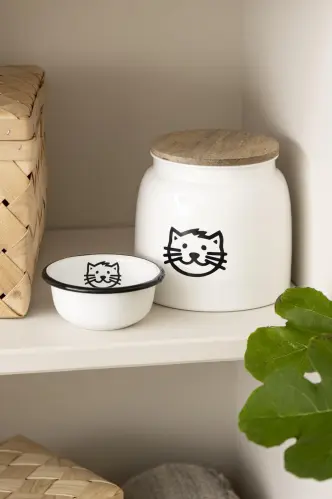 Burk för kattmat - Vit med trälock - www.frokenfraken.se