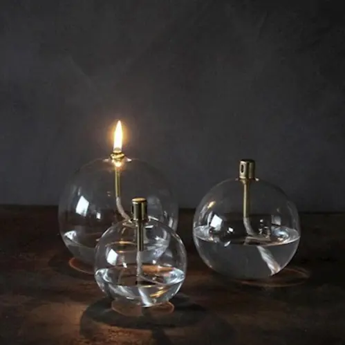 Oljelampa - Glas - Rund Boll - Mässing - Ø11 cm - www.frokenfraken.se