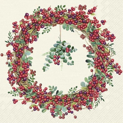 Servetter - Berry Wreath Cream - 20 st/33 x 33 cm - www.frokenfraken.se
