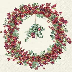 Servetter - Berry Wreath Cream - 20 st/33 x 33 cm - www.frokenfraken.se