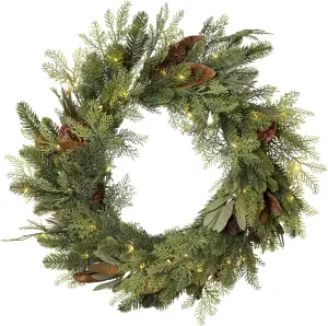 Krans - Löv och barr med belysning - Ø60 cm - www.frokenfraken.se