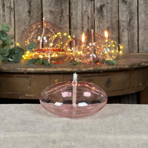 Oljelampa S - Glas - Rund Platt Ellips - Rosa - Ø10 cm - www.frokenfraken.se