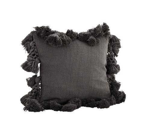 Kuddfodral Med Tofsar - Mörkgrå - 45 x 45 cm - www.frokenfraken.se