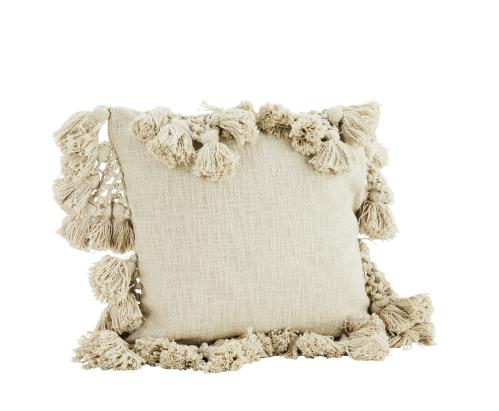 Kuddfodral Med Tofsar - Ivory - 45 x 45 cm - www.frokenfraken.se