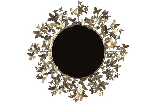 Spegel - Rund med fjärilar - Mässing/Brun - Ø80 cm - www.frokenfraken.se