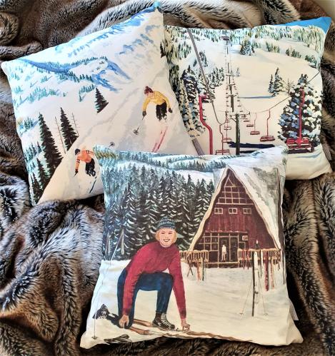 Kuddfodral - Morgon vid stolliften - Retro - 45 x 45 cm - www.frokenfraken.se