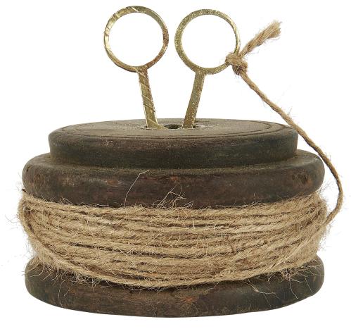 Träspole med jutesnöre & sax - Ø12 X 6 CM - www.frokenfraken.se