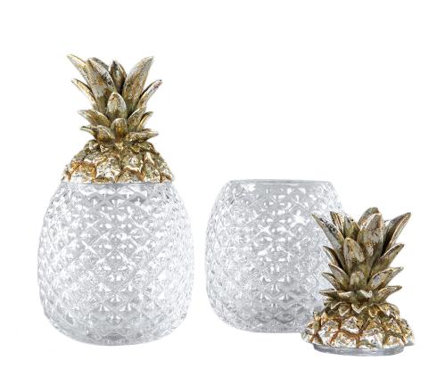 Ananas i glas med lock - Champangefärg - Burk eller vas - 22,5 cm - www.frokenfraken.se