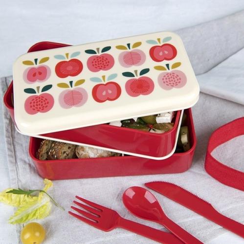 Matlåda med bestick - Retro Vintage Apple - 10 x 18 x 10,5 cm - www.frokenfraken.se