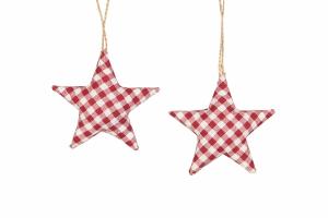Hänge - Tygstjärna - Rutig - 6-Pack - 7 cm - www.frokenfraken.se