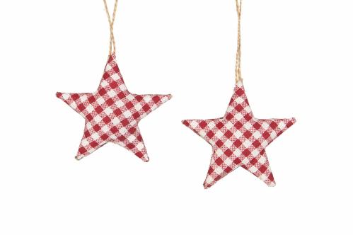 Hänge - Tygstjärna - Rutig - 6-Pack - 7 cm - www.frokenfraken.se